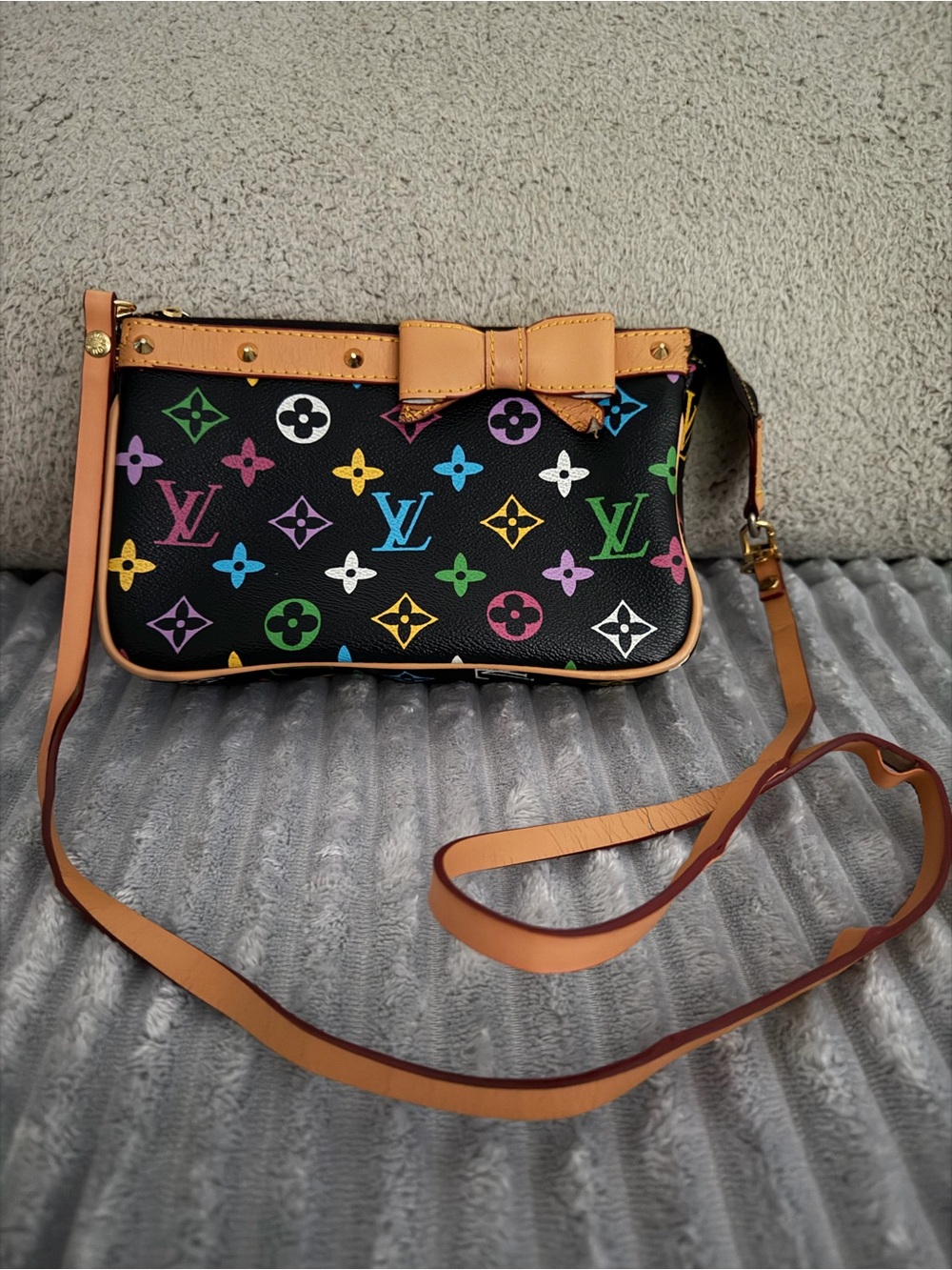 Louis Vuitton Black Multicolor Monogram Crossbody with Tan Trim and Bow